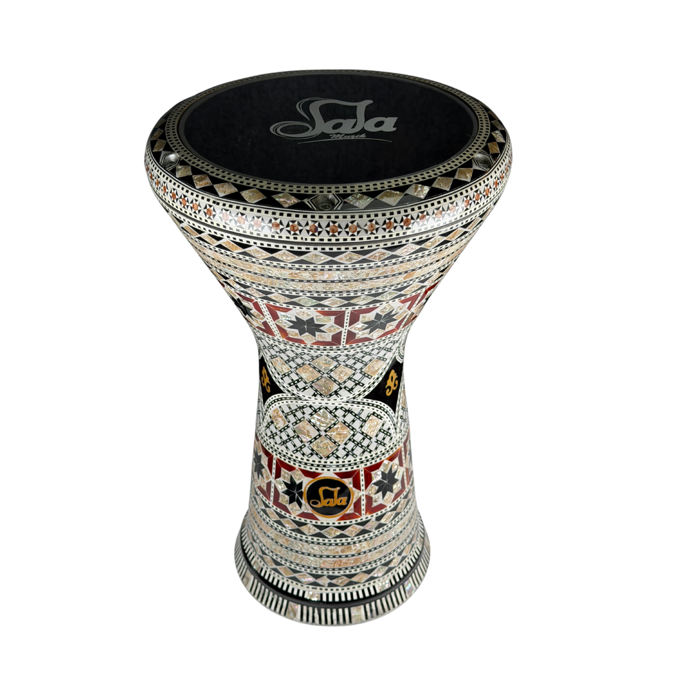 Egyptian darbuka MOP-2 by Sala with mother of pearl covering and Sala branding