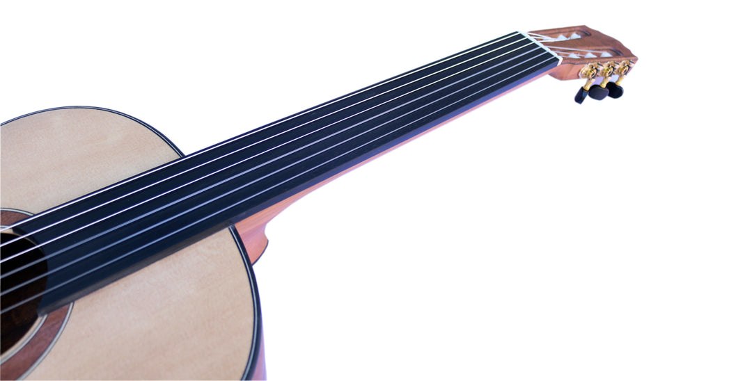 Sala Muzik COP-404 fretless classical guitar with rosewood bridge and Spanish cedar neck