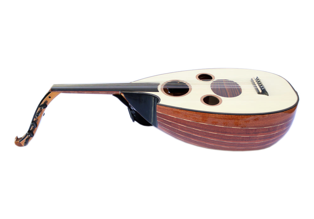 Mahogany and spruce left-handed Arabic electric oud by Sala Muzik