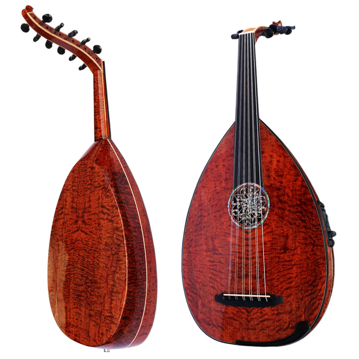 Oud eléctrico turco zurdo UNQ-20EL con caja y tabla de Pomela veteada