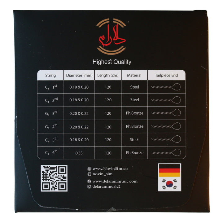 Cuerdas tar premium NST-204 de Novin juego de repuesto para instrumento persa